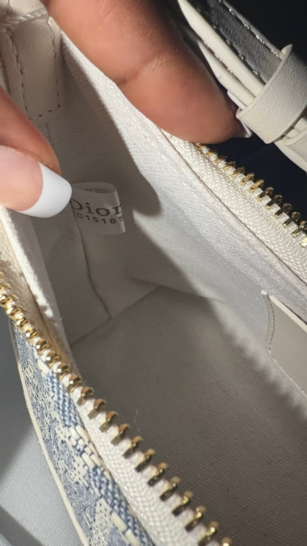 Blue and crème D bag