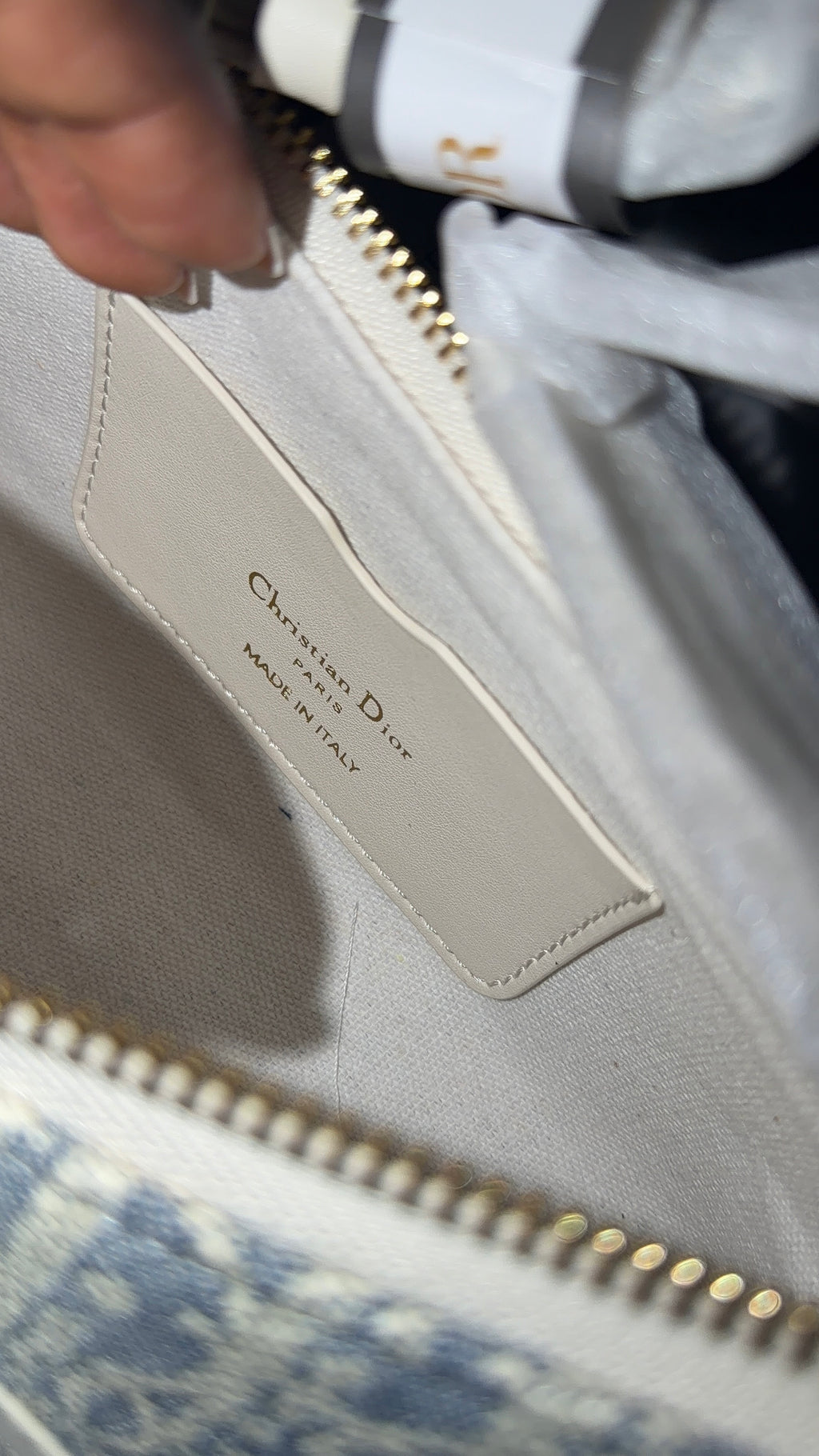 Blue and crème D bag